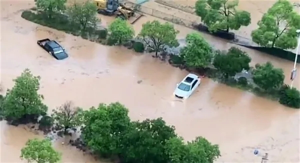 江西暴雨成災(zāi) 居民上街抓魚